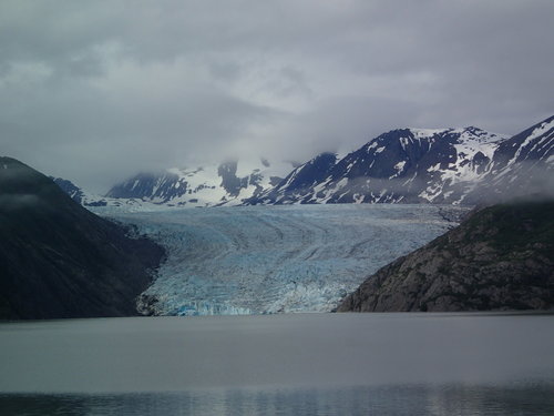 Skilak glacier on a cloudy day as seen from the ice contact lake near Pothole Lake